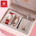 OLEVS 6601 Green Leather Strap Women Watch Automatic Mechanical Movement Waterproof Diamond Fashion Watch