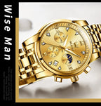 OLEVS 2858 Men's Watches Stainless Steel Waterproof Anti-Scratch Moon Phase Luminous Chronograph Luxury Quartz Men's Wristwatch