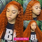 Orange Ginger #350 13X6 Lace Frontal Wigs Water Deep Wave 100% Remy Human Hair 13x4 Lace Front Wig 32inch  Pre Plucke For Women