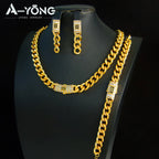 Monaco Zirconia Chunky Cuban Jewelry Set 24k Gold Plated Italian Hip Hop Necklace Bracelet Earrings Dubai Women Fashion Jewelrys