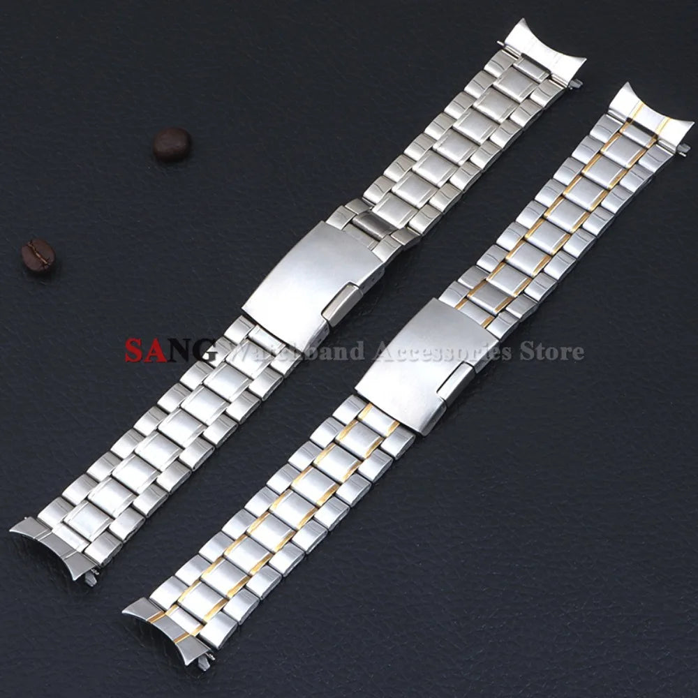 Curved End Watchband Men Women Metal Bracelets 20mm 22mm Stainless Steel Sport Strap Universal Replacement Wristband Accessories