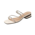 crystal narrow band sandalias mujer low heel clear slippers women rhinestone strap flip flops shiny party shoes big size 43