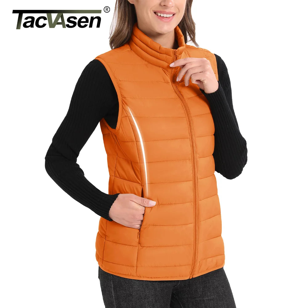 TACVASEN Puffer Padded Stand Collar Zip-up Vests Womens Warm Sleeveless Outdoor Waistcoats Quilted Lightweight Outwear Jackets