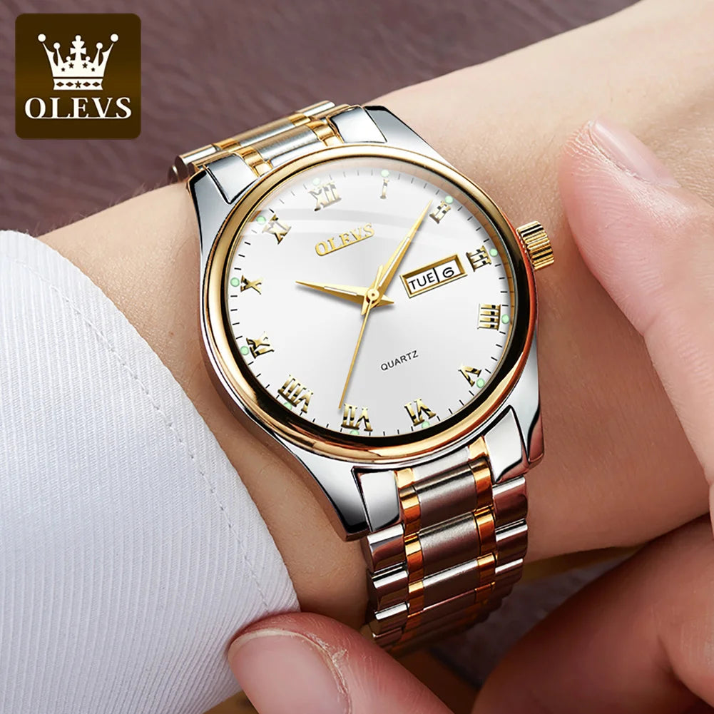 OLEVS 5568 Original Classic Man Watch Calendar Waterproof Steel Strap Luminous  Business Dress Men's Quartz Wristwatches