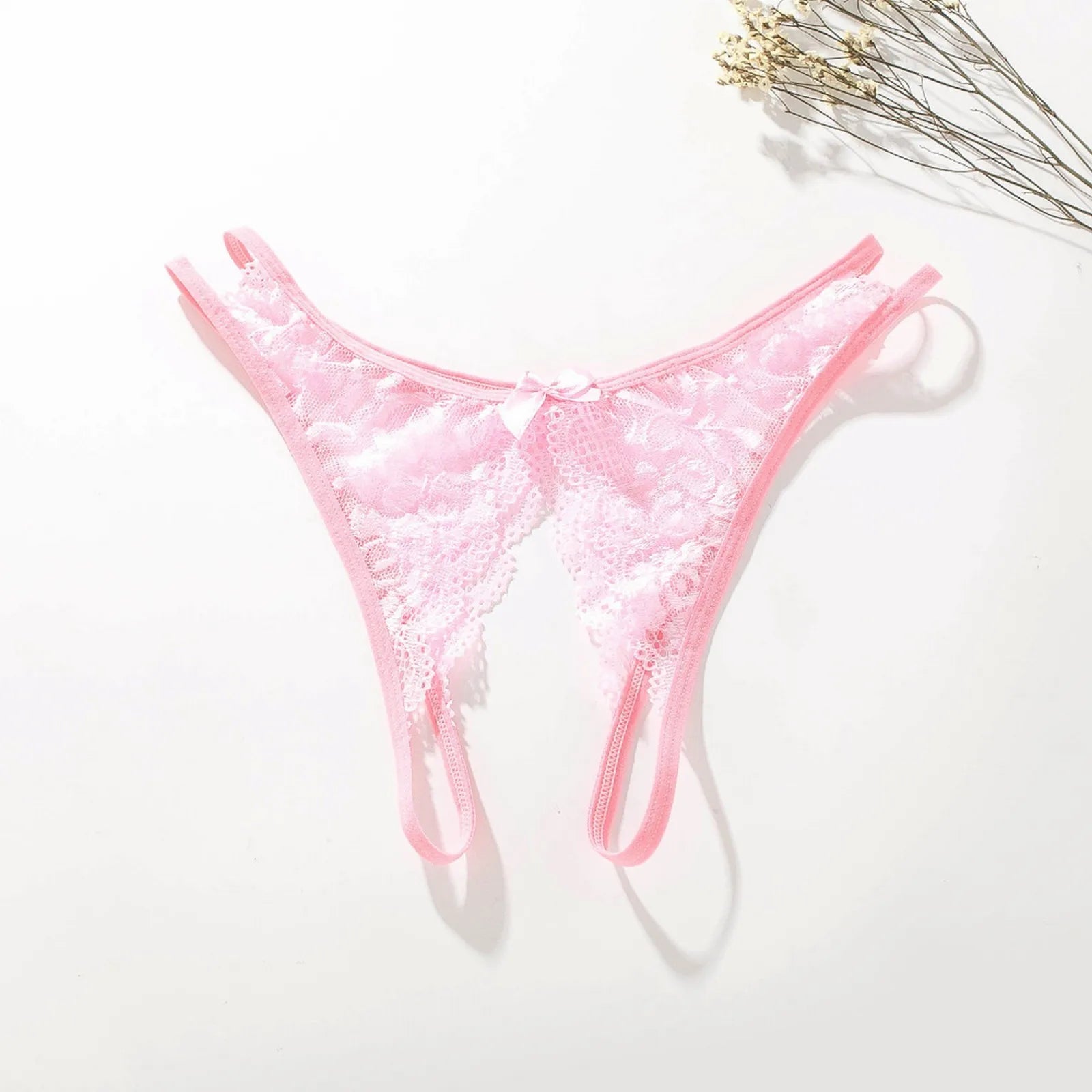 Women'S Panties Sexy Sheer Lace Crotchless Low Waist Solid Briefs Modis Panties Sexy Open Bottom Large Size Underwear Bragas