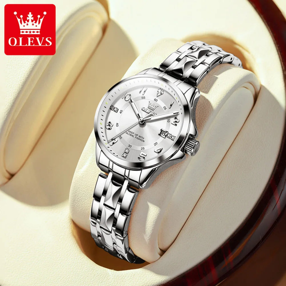 OLEVS 2910 Women's Watches Elegant Original Quartz Watch for Ladies Stainless Steel Waterproof Luminous Automatic Date Reloj