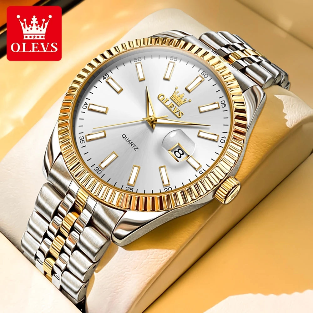 OLEVS 5593 Original Quatz Watch For Men Luxury Top Brand Stainless Steel Waterproof Auto Date HD Luminous Luxury Man Watch