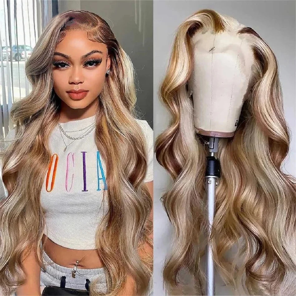 Straight 13x4 HD 4/613 Brown Lace Frontal Wigs Human Hair Transparent Lace Front Wigs For Women Honey Blonde Brazilian Hair Wig