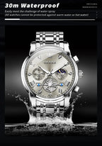 OLEVS Men's Watches Classic Multifunctional Flywheel Design Stainless steel Waterproof Moon Phase Men's Wristwatches 2024 Trend