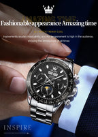 OLEVS 6654 Luxury Men's Automatic Mechanical Watch Original Stainless Steel Waterproof Moon Phase Chronograph Brand Men Watch