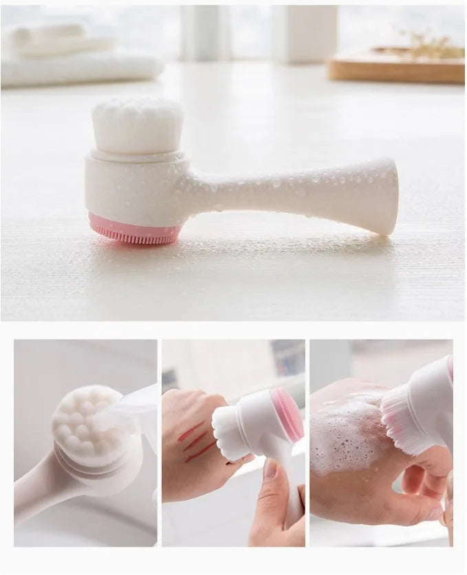Mini Manual Facial Cleansing Brush Silicone Massage Face Brush Soft Bristles Double-Sided Handheld Cleaning Device Pore Cleaner