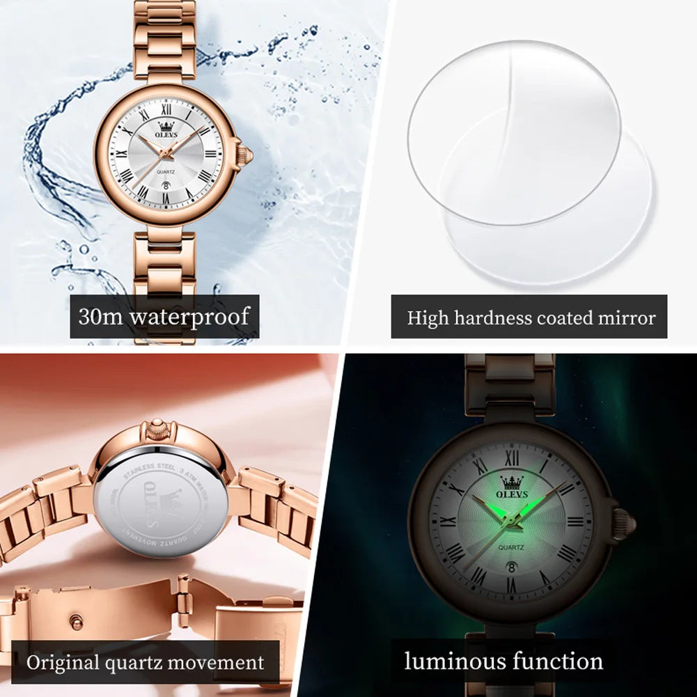 OLEVS 5608 Women Fashion Watch Stainless Steel Calendar Night Light Watch Original Brand Elegant Women Quartz Watch Reloj Mujer