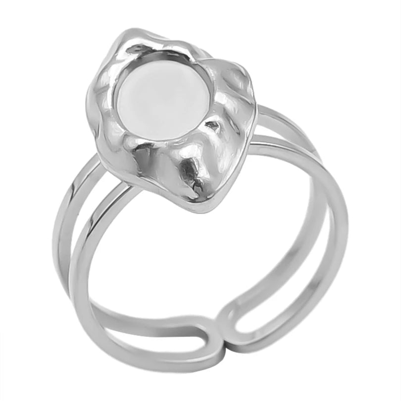 Simple Geometry Fashion Stainless Steel Open Rings For Women Men Accessories Silver Color Heart Sun Round Blank Base DIY Anillos