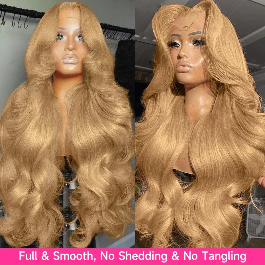 Body Wave 13x6 Honey Blonde Lace Frontal Wig Brazilian #27 Blonde Colored Human Hair Wigs For Women Pre Plucked 13X6 HD Lace Wig