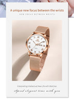 OLEVS 2920 Women's Watch Fashion Original Date Week Display Mesh Strap Roman Dial Luminous Ladies Quartz Wristwatch