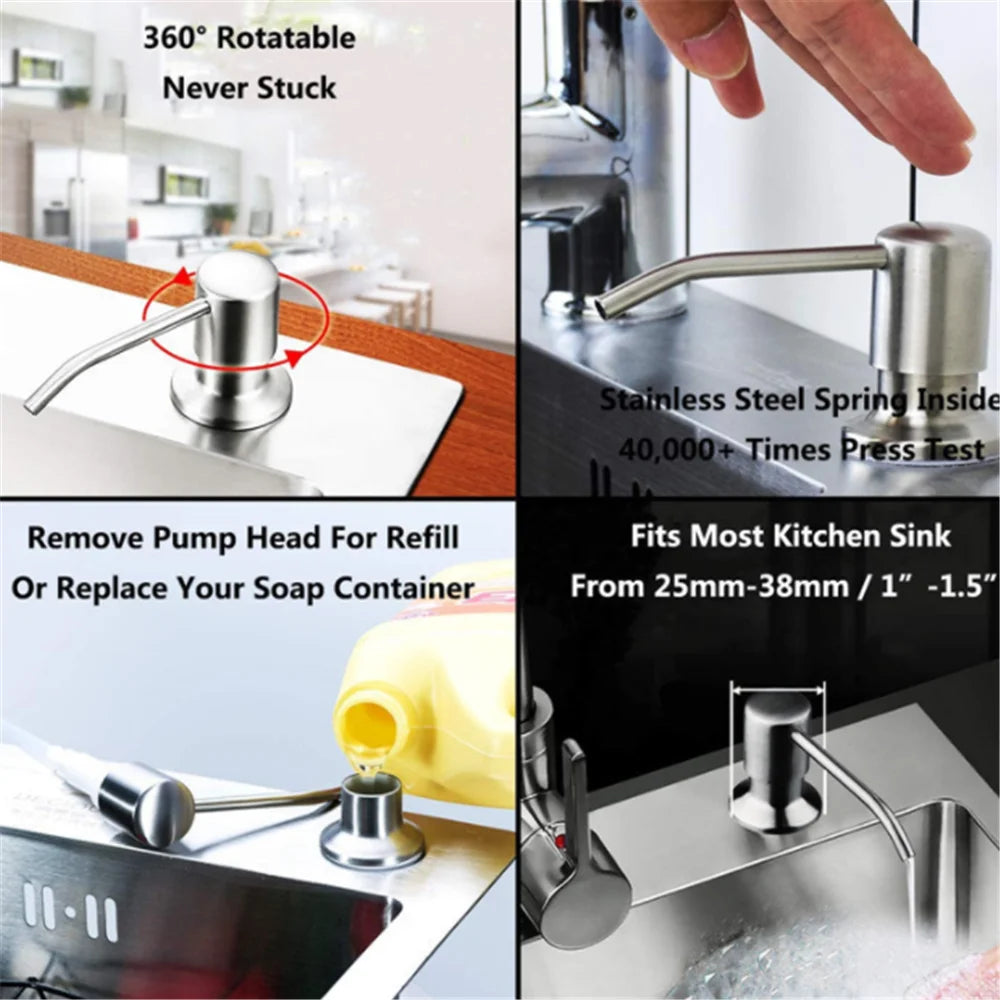 Soap Dispenser for Kitchen Sink Golden Brushed Black Stainless Steel Countertop Dish Sink Detergent Dispenser Pump Bathroom