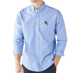 100% Cotton Men's Oxford Shirt Long Sleeve Embroidery Horse Logo Casual Solid Business Regular-Fit Formal Social Blouse Plus 6XL