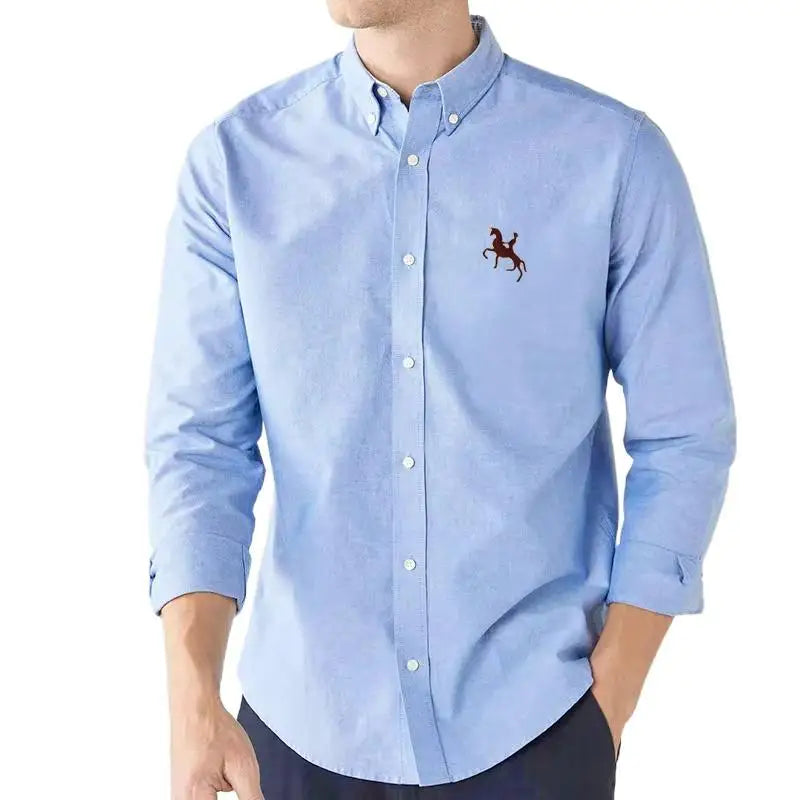 100% Cotton Men's Oxford Shirt Long Sleeve Embroidery Horse Logo Casual Solid Business Regular-Fit Formal Social Blouse Plus 6XL