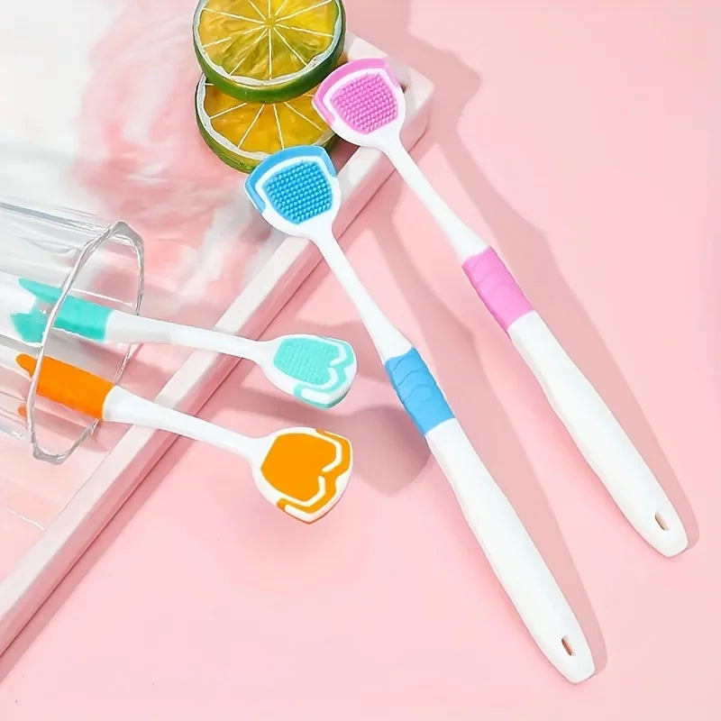 2PCS Tongue Brush and Tongue Scraper Combination - Respiratory Control Oral Cleaning Tool, Keeping Breath Fresh, Random Color