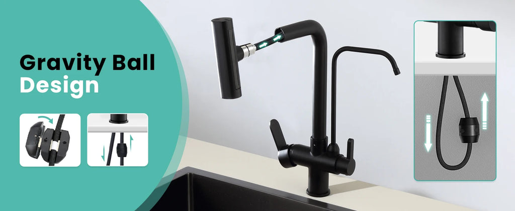 3 Way Pure Water Filter Kitchen Faucets Black Pull Out Filter Kitchen Sink Faucet Hot Cold Mixer Tap Pull Down Kitchen Faucet