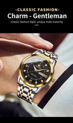 OLEVS Quartz Watch for Men Luxury Diamonds Gold Watch Waterproof Luminous Stainless Steel Business Men's Quartz Watch Mens Watch