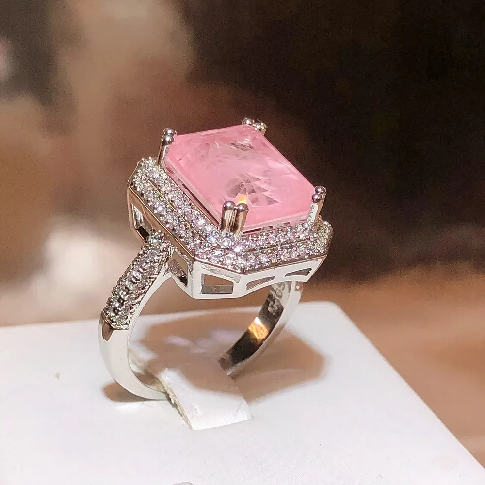 High Quality Pink/blue/Green Zircon Paraiba Ring for Women Party Jewelry Engagement Ring Anniversary Gift 925 Silver Jewelry