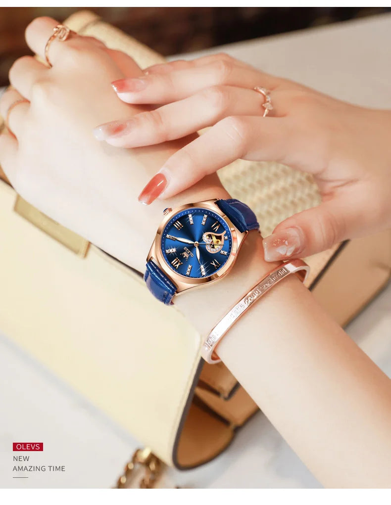 OLEVS Luxury Brand Skeleton Heart Dial Automatic Mechanical Women Watch Ladies Watches Ladies Waterproof Wristwatch Female
