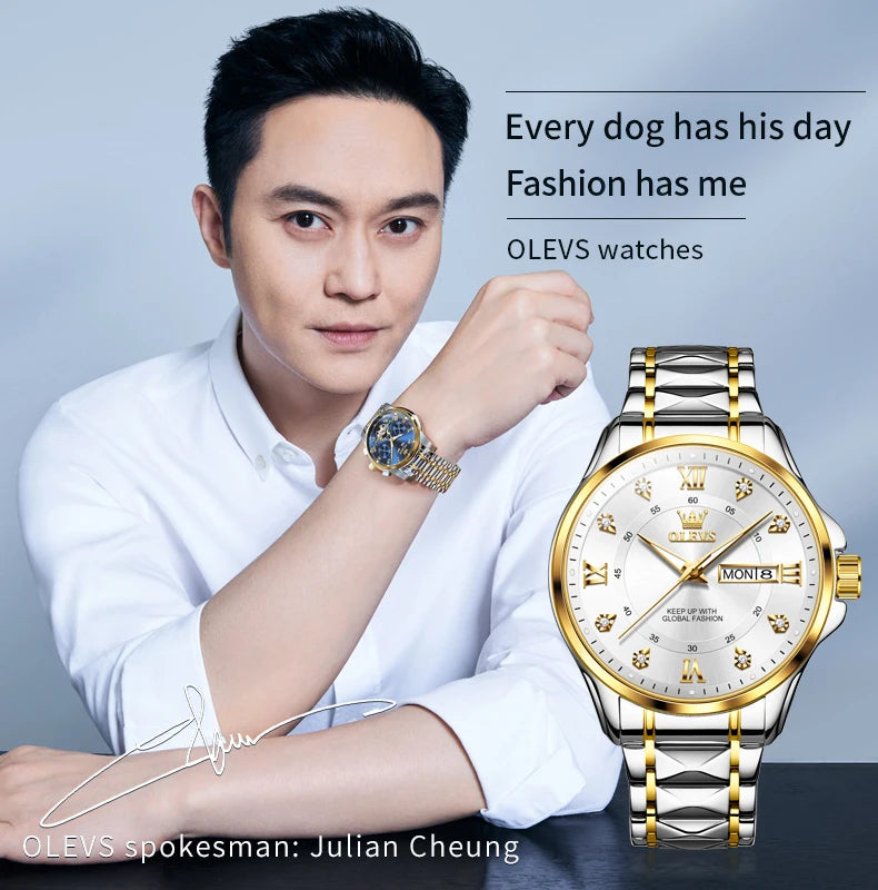 OLEVS 2906 Luxury Original Wristwatch For Man Luminous Week Date Waterproof Classic Business Dress Men's Quartz Watch