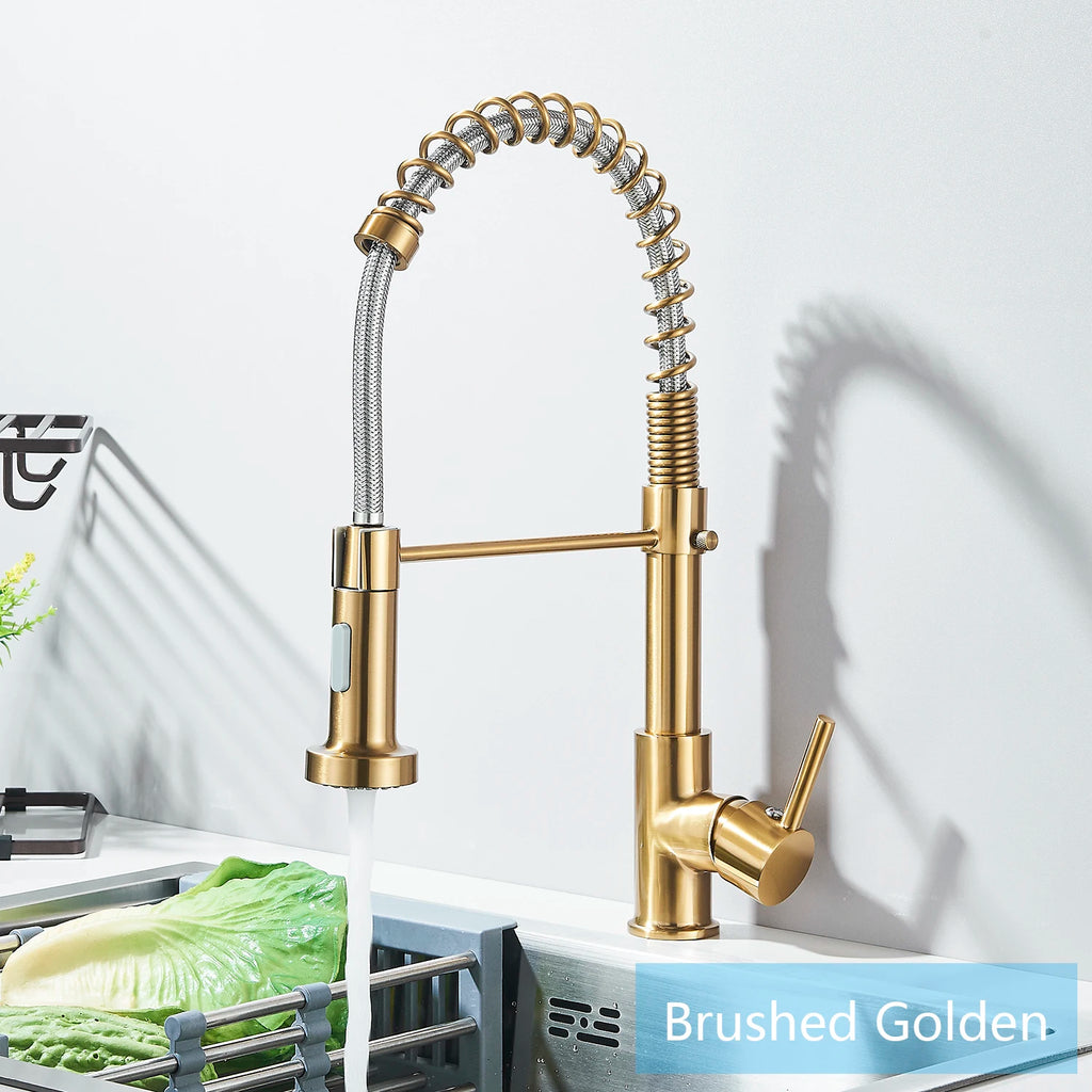 Brushed Nickel/Black Kitchen Faucet Single Handle High Arc Pull down Spray Sink Faucet with Lever Handle in Stainless Steelk
