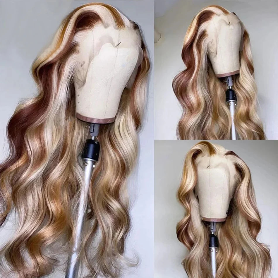 Straight 13x4 HD 4/613 Brown Lace Frontal Wigs Human Hair Transparent Lace Front Wigs For Women Honey Blonde Brazilian Hair Wig