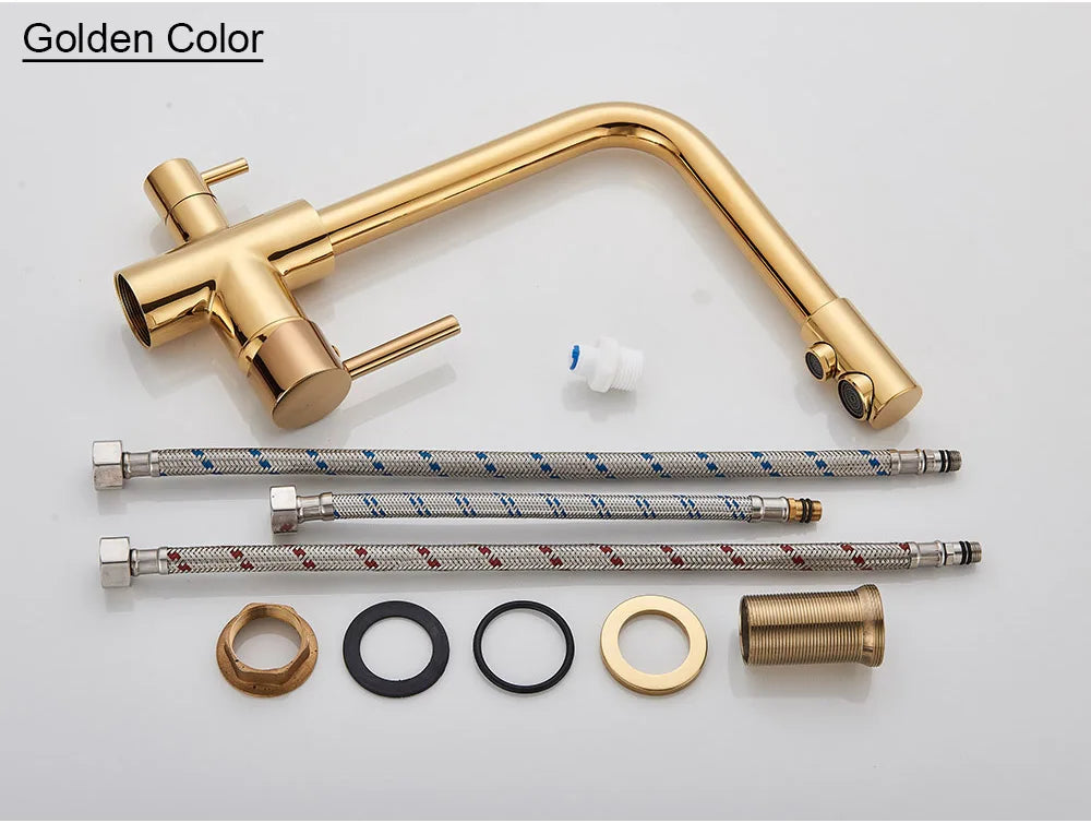 Chrome Purified Water Kitchen Faucet Pure Water Filter Deck Mounted Faucet Crane Dual Handles Hot Cold Water Mixer Taps