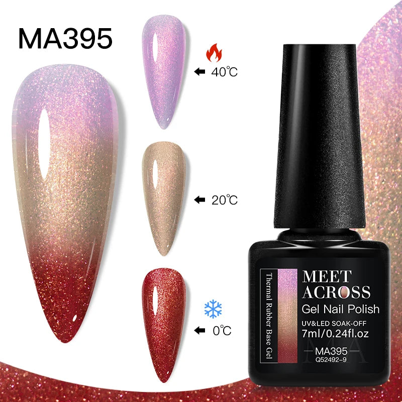 MEET ACROSS 75 Colors Thermal Nail Gel Polish 3 Colors Changing Nail Art Supplies for Manicure DIY Design Long Lasting UV/LED