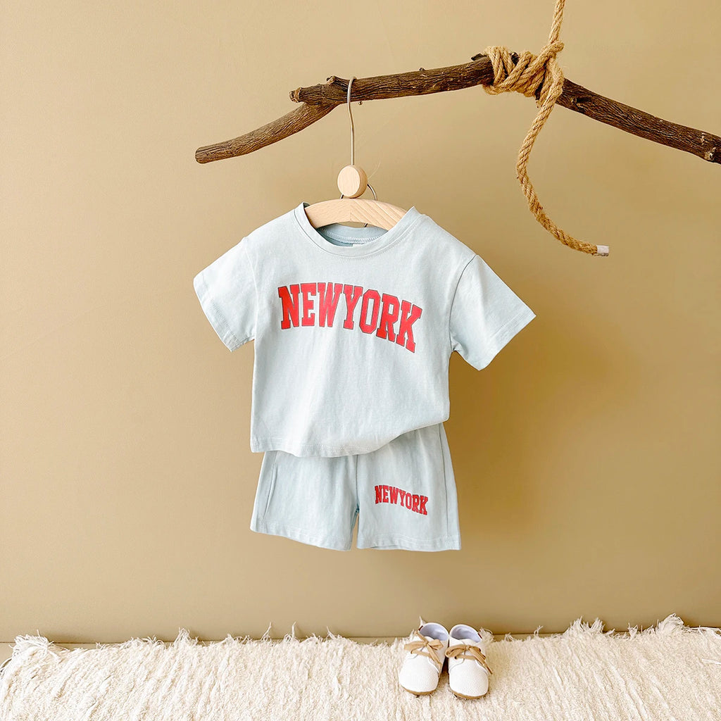 2PCS Newborn Baby Boys Clothes T-shirt+Shorts Set Letter Printed Sports Set Summer New Baby Girl Infant Outfit Set