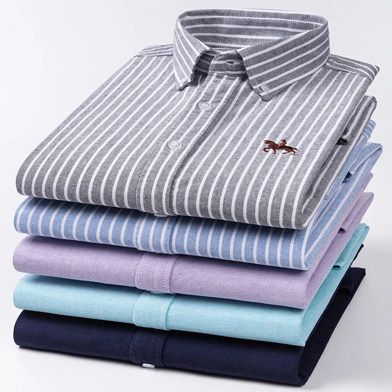 Plus Size 6XL 100% Cotton Long-Sleeve Shirts for Men Oxford Slim Fit Formal Shirt Without Pocket White Office Elegant Clothes