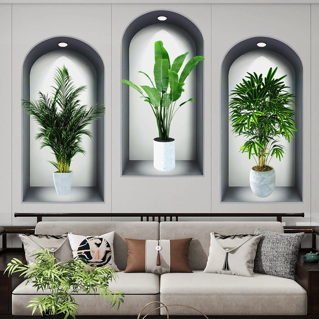 18 Styles Simulated Archway Niche Potted Plant Painting Wall Stickers Bedroom Living Room Hall Peel & Stick Art Mural Decals