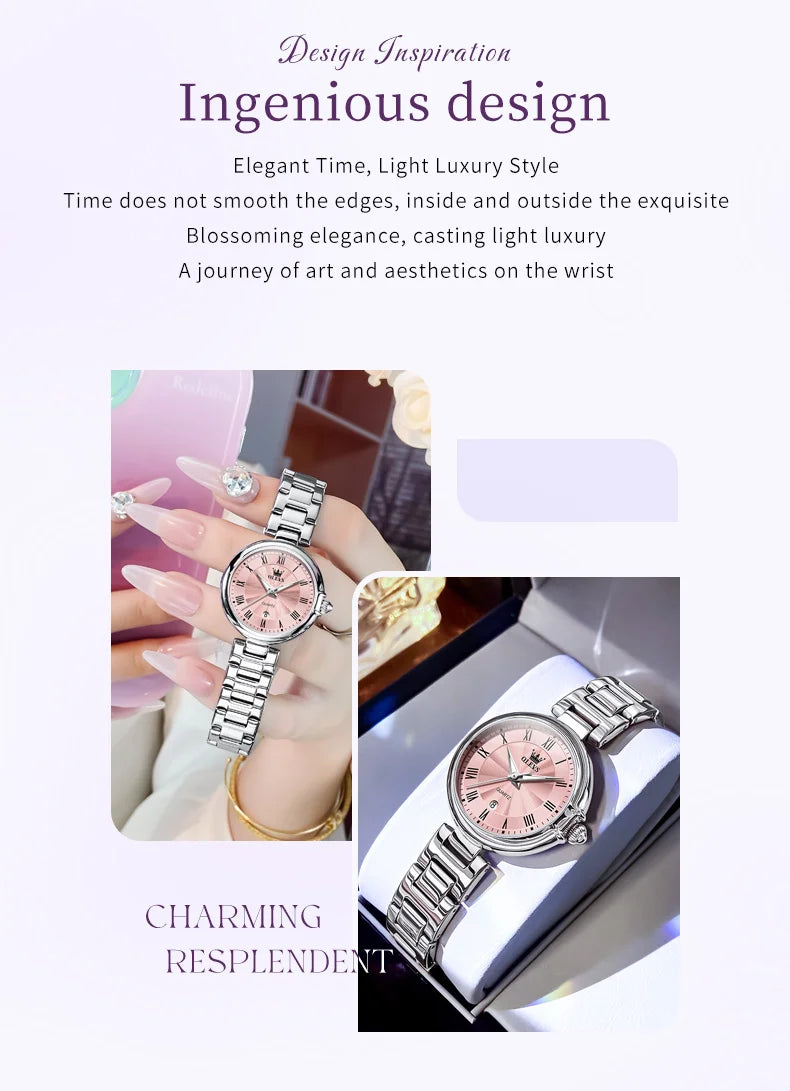 OLEVS 5608 Retro Style Quartz Watch for Women Elegant Steel Strap Auto Date Waterproof Luminous Luxury Ladies Wristwatch