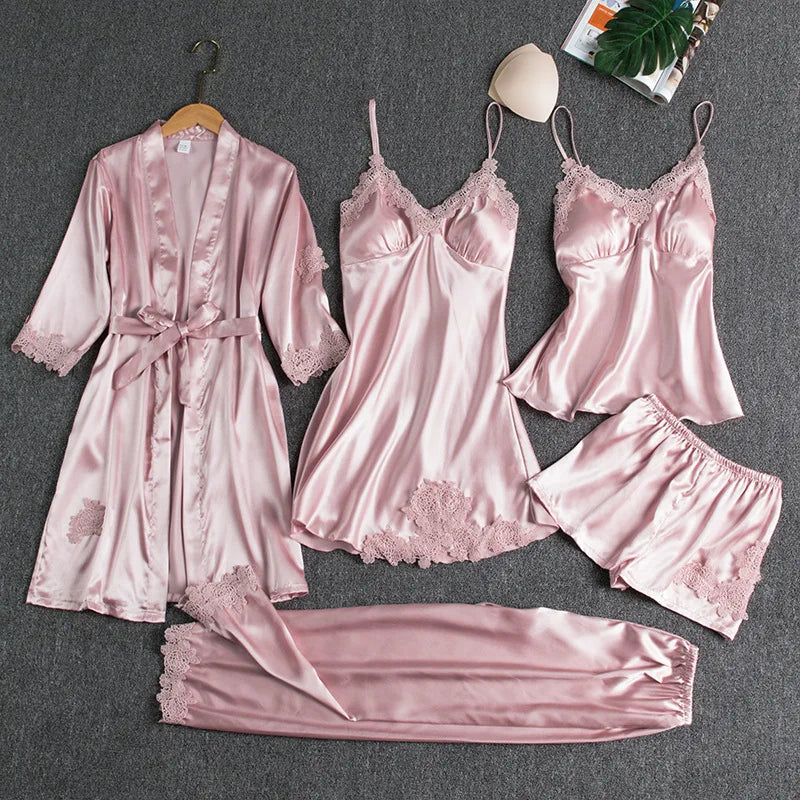 New Style Nightgown Women's Sleepwear Sexy Home Wear Bridesmaid Dress Long Sleeved Plus Size Five Piece Set Hot Selling Bathrobe