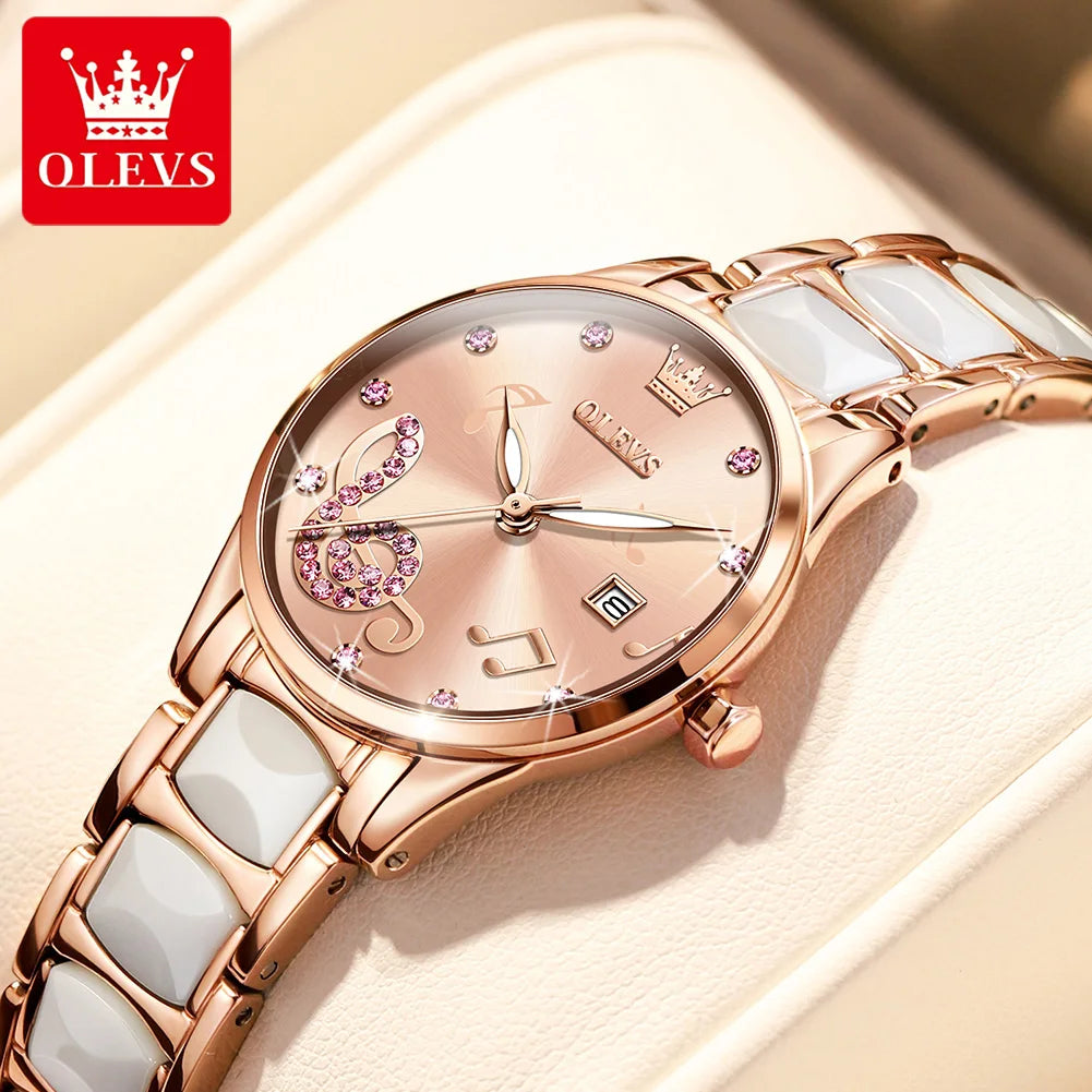 OLEVS Brand Ceramic Room Steel Strip Quartz Women's Watch 3605