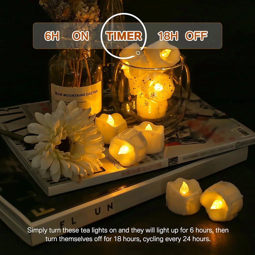 24/48pc Flameless Led Tea Lights with Timer 6 Hours On and 18 Hours Off in 24 Hours Cycle Automatically Flickering Candles Light