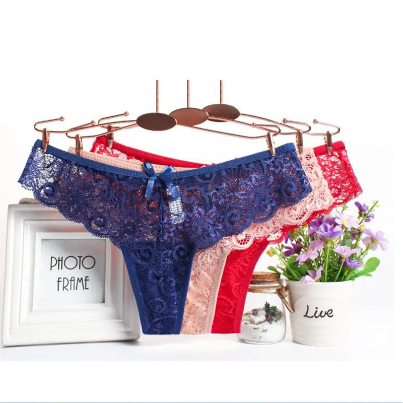 3Pcs/set Mesh Lace Transparent Thongs Women Panties Underwear Women Seamless G-String Female Underpants Intimates Lingerie