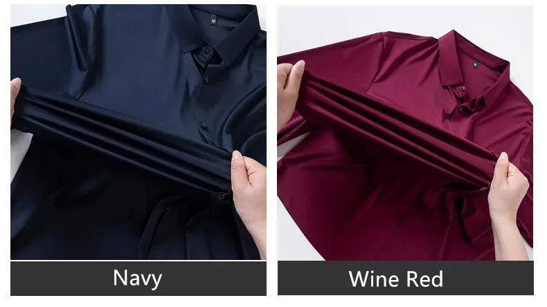 New Design Men's Solid Shirt Long Sleeve Autumn High Elasticity Casual Wrinkle Free No ironing Business Formal White Blue Social