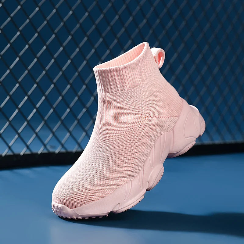 New High Top Fashion Knit Comfortable Walking Shoes Boys Girls Breathable Sneakers Kids Children Casual Sports Shoe Socks Tennis