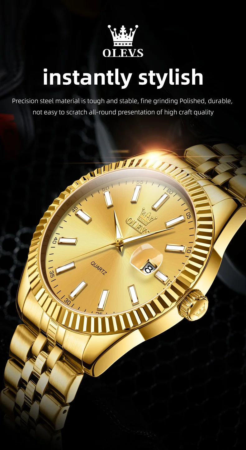 OLEVS 5593 Original Quatz Watch For Men Luxury Top Brand Stainless Steel Waterproof Auto Date HD Luminous Luxury Man Watch