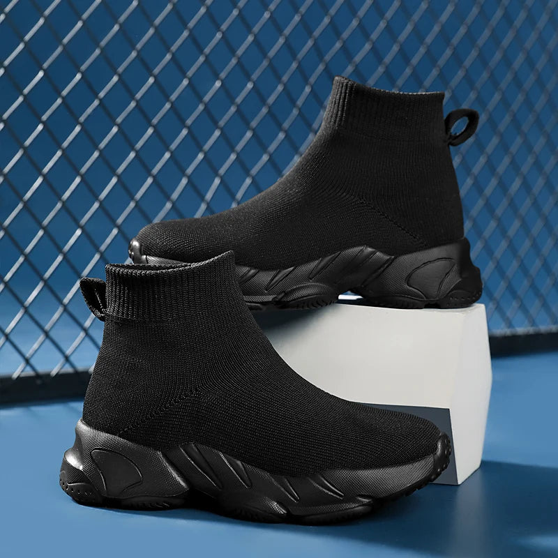New High Top Fashion Knit Comfortable Walking Shoes Boys Girls Breathable Sneakers Kids Children Casual Sports Shoe Socks Tennis
