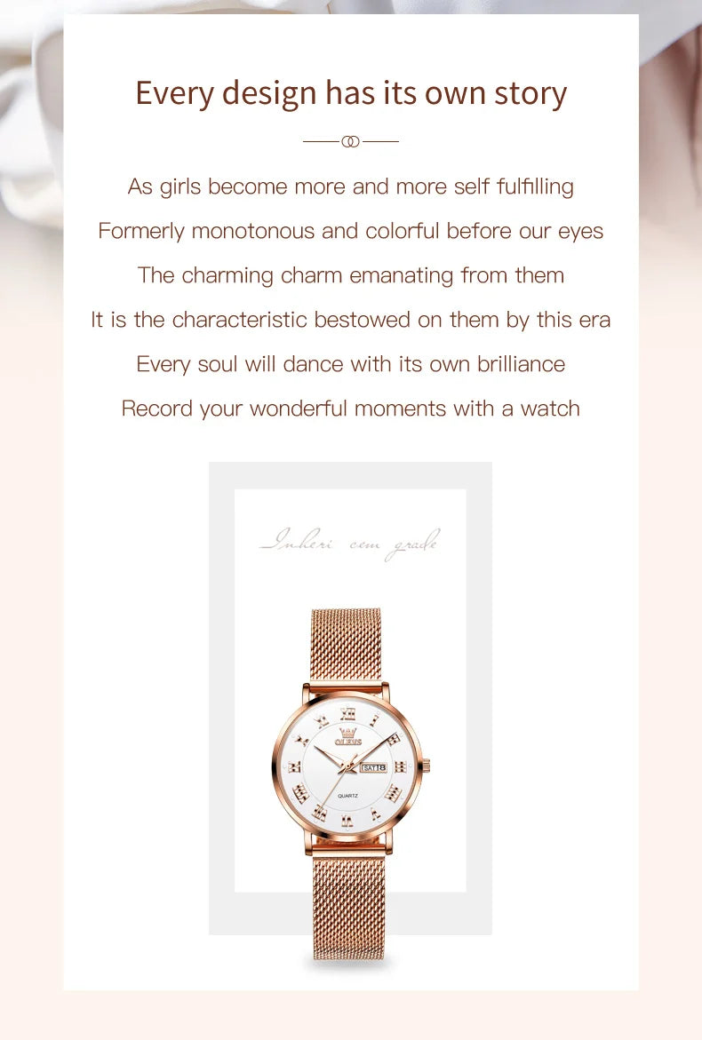 OLEVS 2920 Women's Watch Top Quality Stainless Steel Waterproof Double Calendar Quartz Watch Classic Fashion Luxury Women Watch