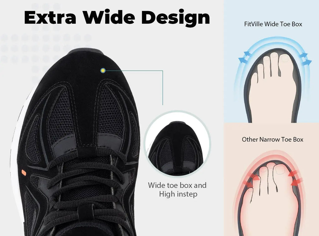 Fittington Extra Wide Walking Shoes For Men Breathable Large Size Non-slip Sport Sneakers For Flat Feet Heel Pain Relief