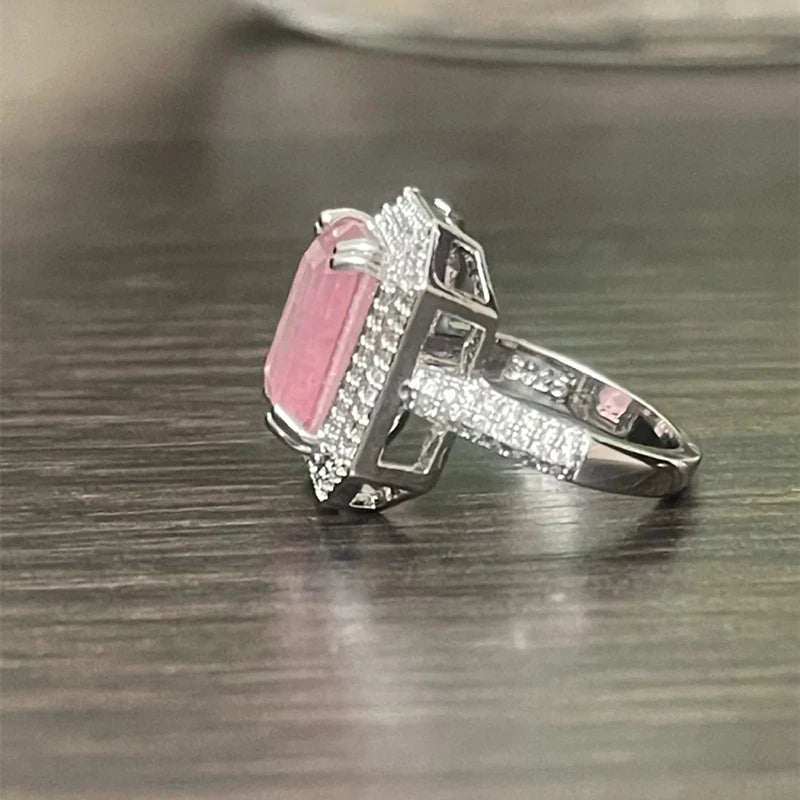 High Quality Pink/blue/Zircon Paraiba Ring for Women Party Jewelry Engagement Ring Anniversary Gift 925 Silver Jewelry