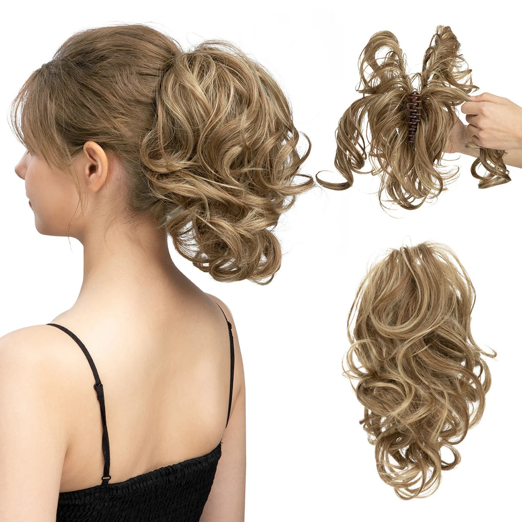 Synthetic Diy Claw Clip In Ponytail Hair Extensions Hairpiece Hair Bun Fake Black Blonde Natural Hair False Pigtail for Women