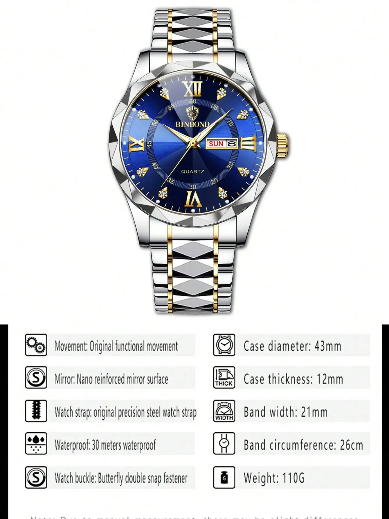 BINBOND 2pcs/Set Couple Watches Fashion Diamond Valentine Day Gift Stainless Steel Watch Men Women 30M Waterproof Quartz Watch