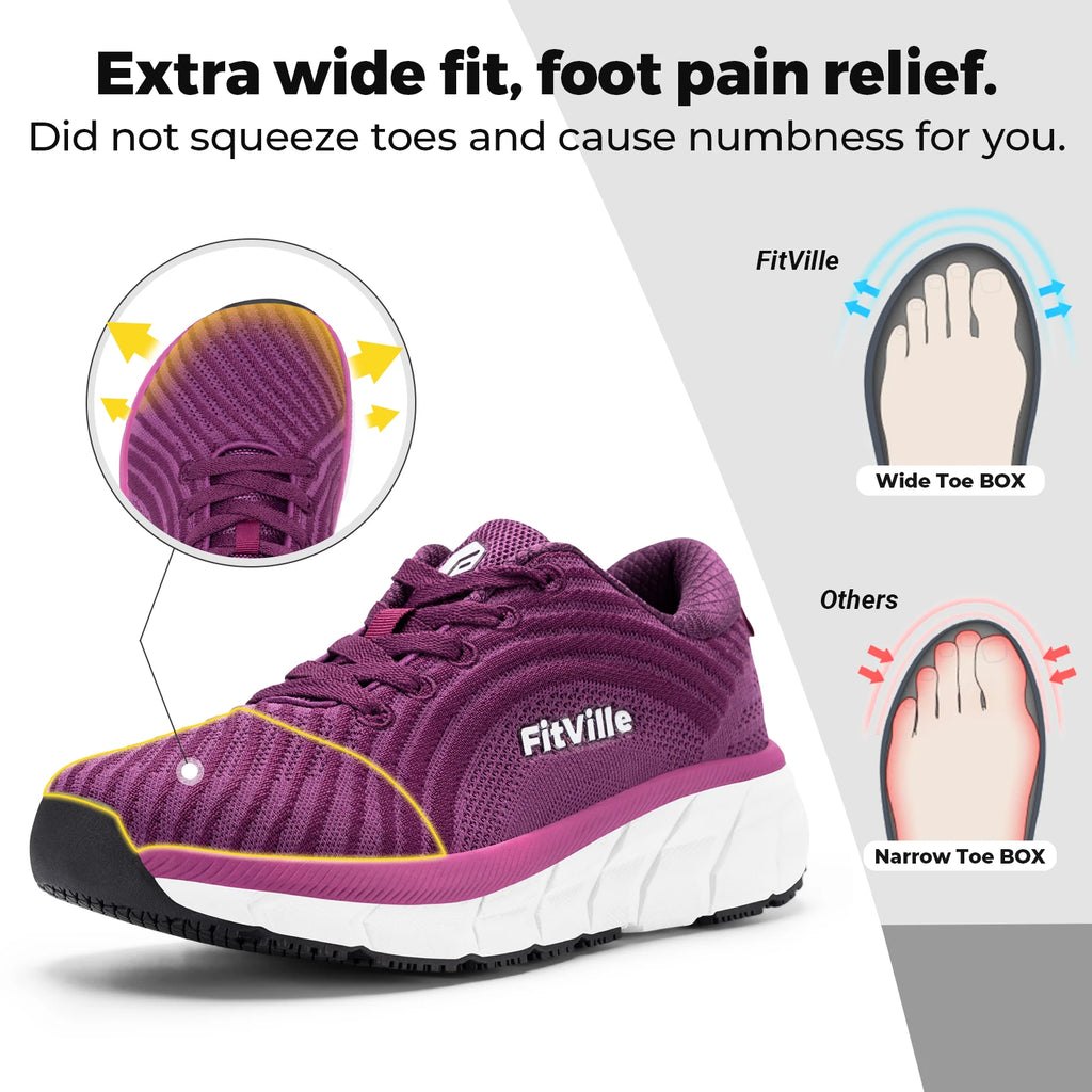 FitVille Wide Toe Box Shoes For Women Breathable Wide Fit Running Shoe Lightweight for Swollen Feet with Cushioned Relief Pain